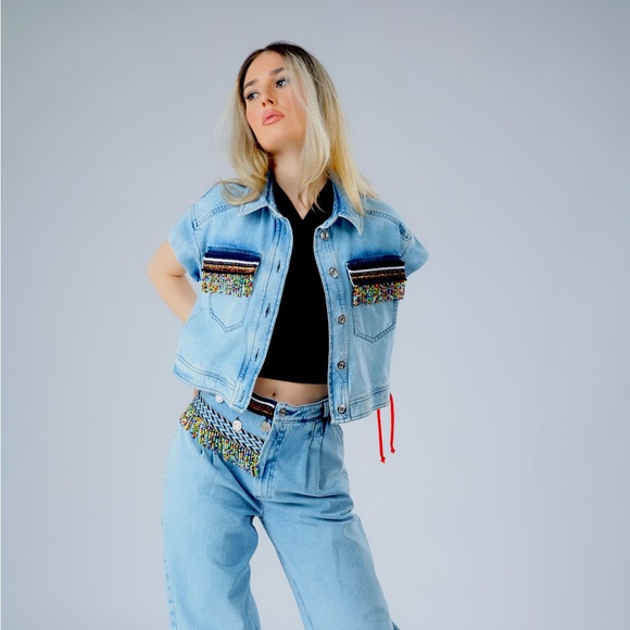 Denim jacket with beads & strings - Picture 2 of 3